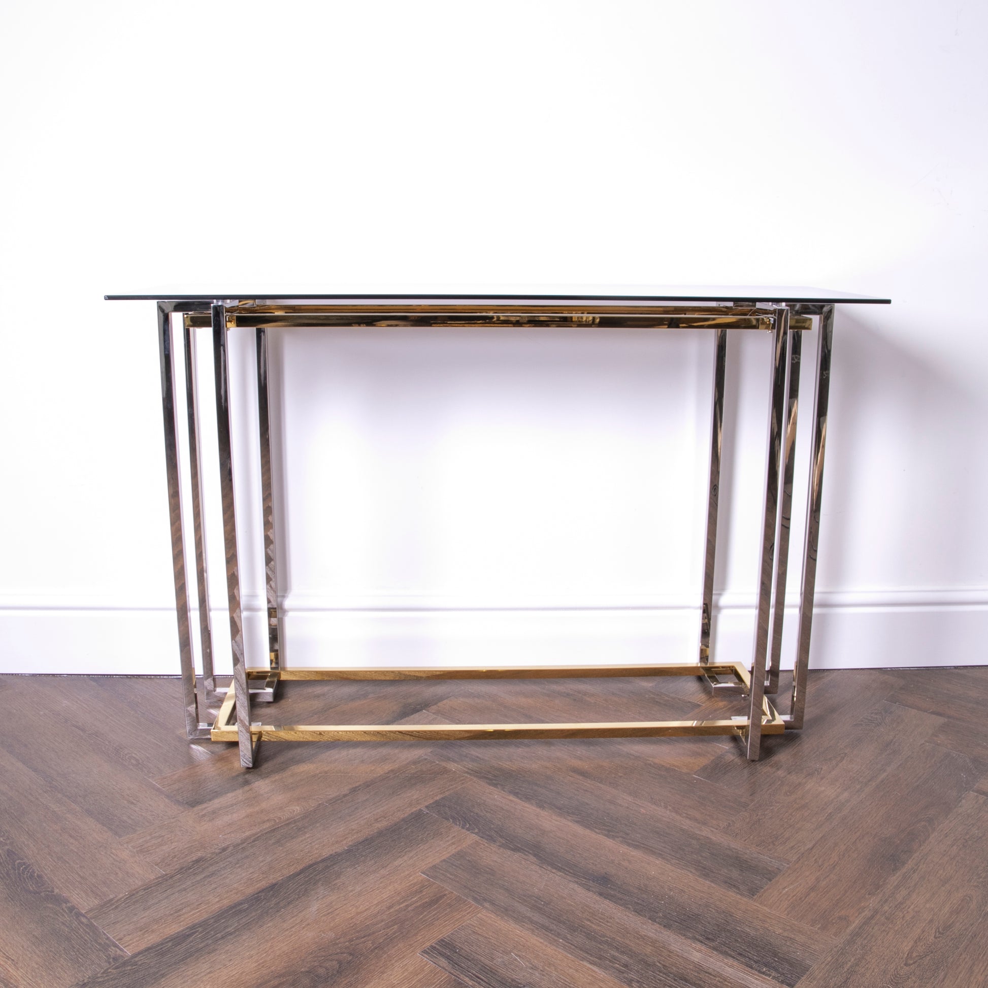 Bullion Gold Metal and Glass Rectangular Console Table 120 x 60 x 45cm  CasaFenix