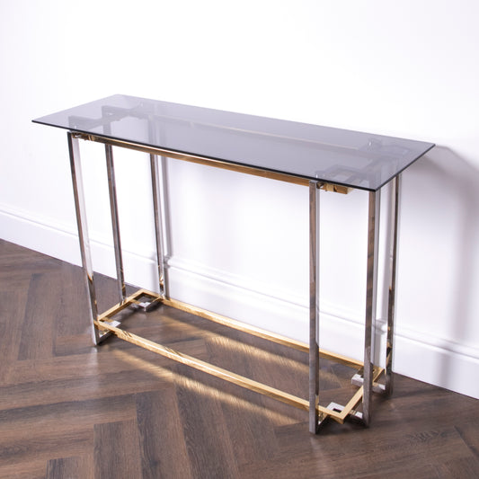 Bullion Gold Metal and Glass Rectangular Console Table 120 x 60 x 45cm  CasaFenix