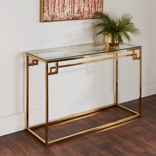 Cesar Gold Console Table L120 x W40 x H75cm Metal & Glass Hall Table Console Table CasaFenix