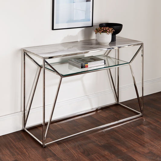 Marble Glass Console Table 120 x 48cm Art Deco Hall Table Console Table CasaFenix