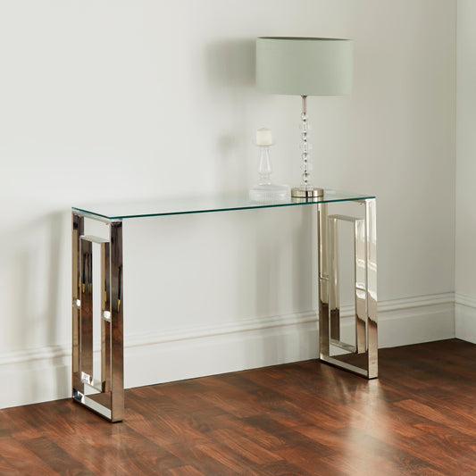 Milano Silver Plated Metal and Glass Console Table W120 x D40 x H78cm Console Table CasaFenix