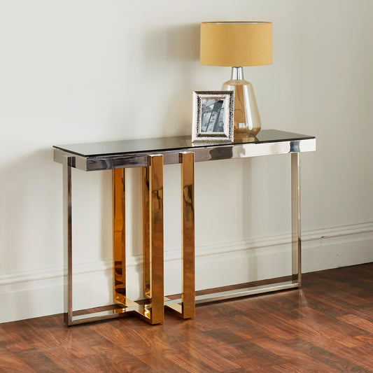 Nexus Gold and Silver Metal and Glass Console Table H78 x W120 x D40cm Console Table CasaFenix