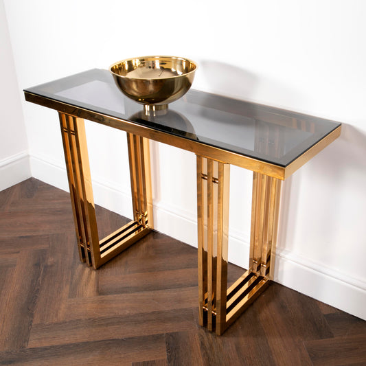 Zurich Gold Metal and Glass Console Table L120 W40 H78cm Console Table CasaFenix