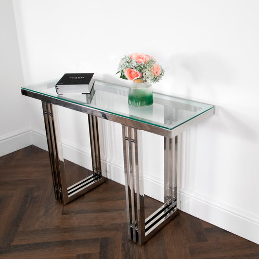 Zurich Silver Metal and Glass Console Table L120 W40 H78cm Console Table CasaFenix