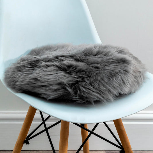 Grey Round Sheepskin Chair Pad - CasaFenix