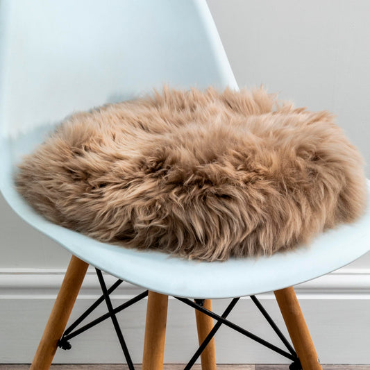 Light Brown Round Sheepskin Chair Pad - CasaFenix