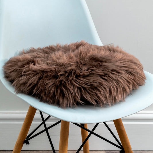 Taupe Round Sheepskin Chair Pad - CasaFenix