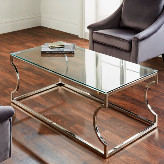 Rome Silver Finished Metal and Glass Coffee Table  120x60cm Coffee Table CasaFenix