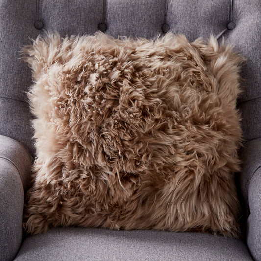 Light Brown Sheepskin Cushion Cushion CasaFenix