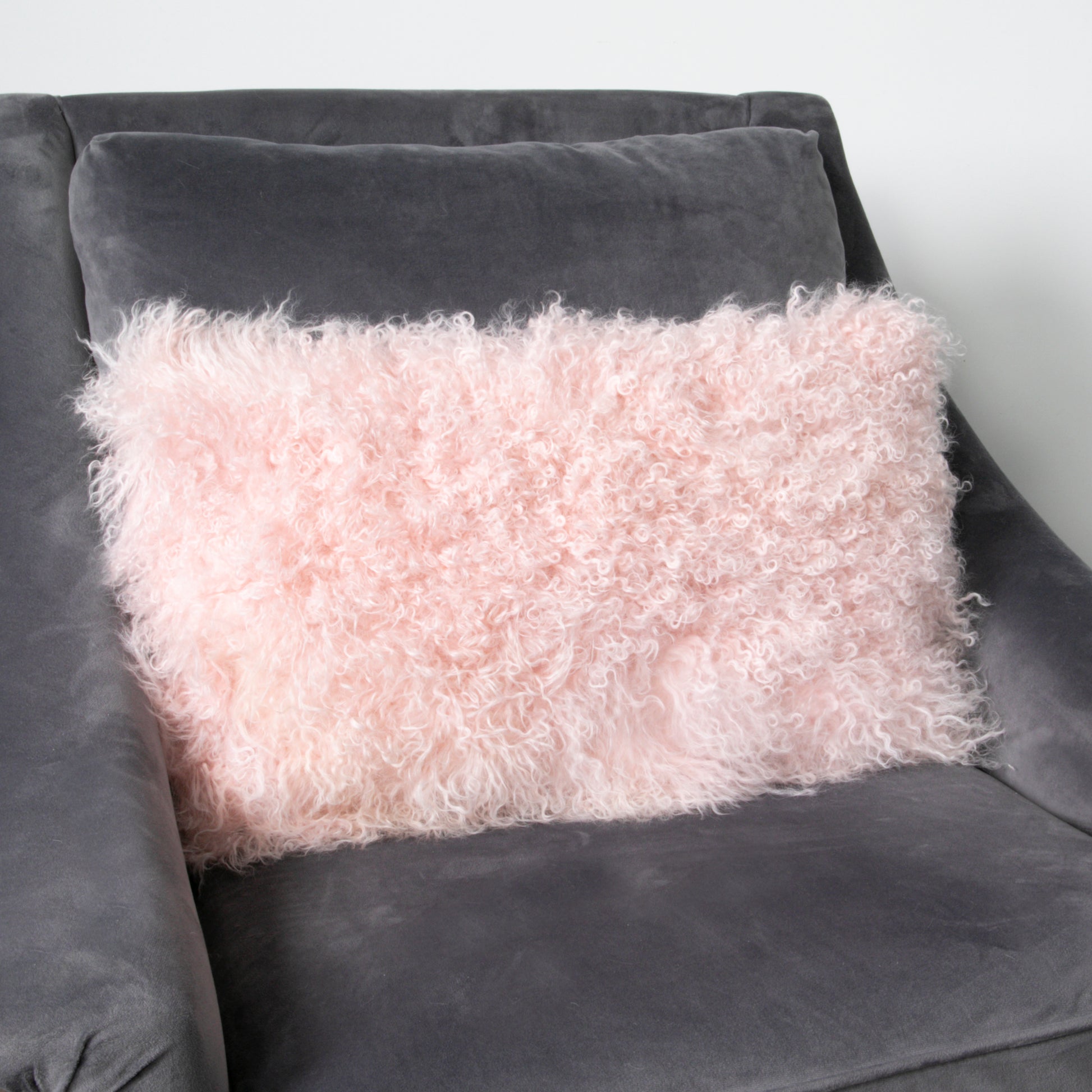 Pink Curly Sheepskin Cushion 30x50cm - CasaFenix