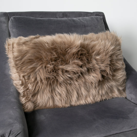 Light Brown Long Hair Sheepskin Cushion 30x50cm - CasaFenix