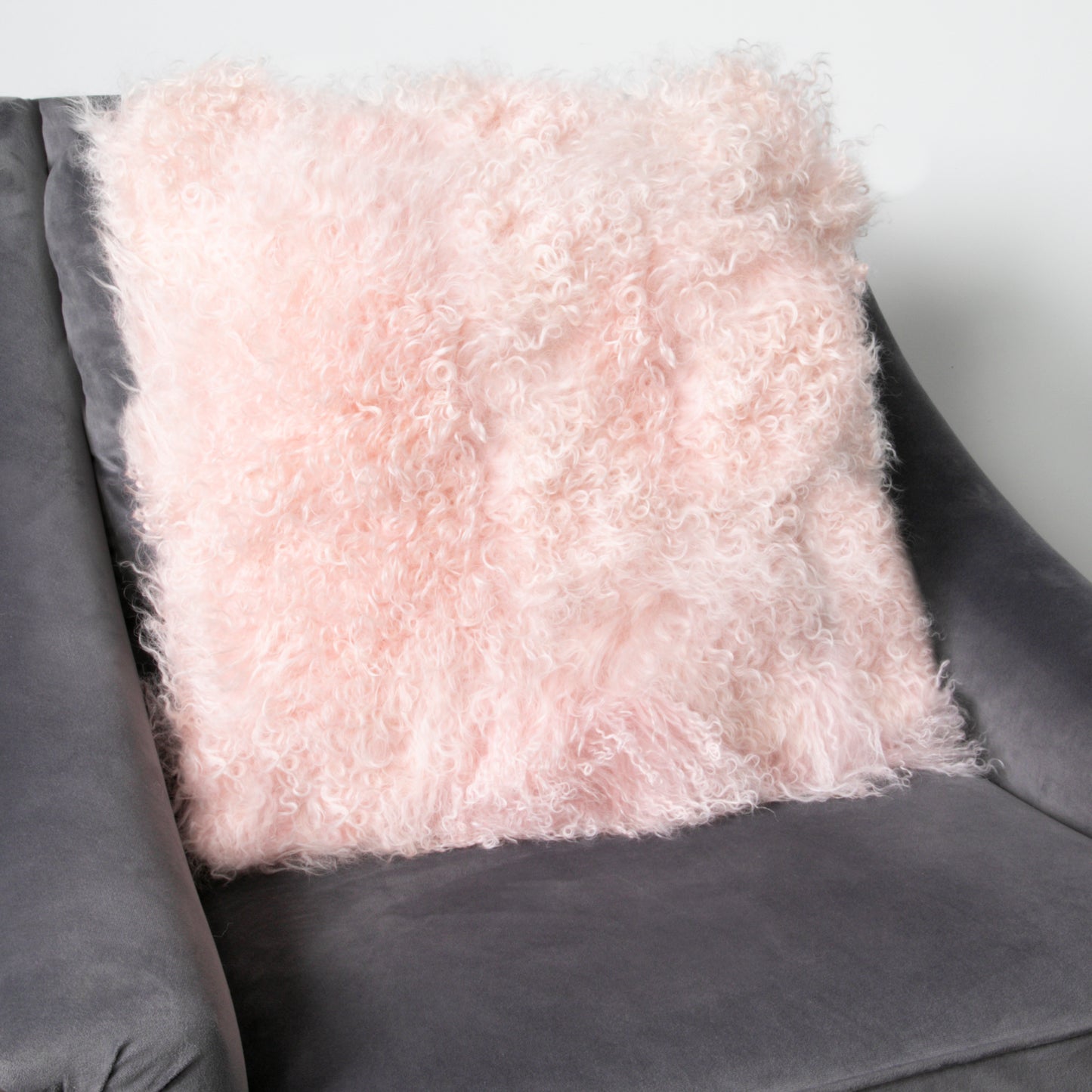Pink Curly Sheepskin Cushion 45x45cm - CasaFenix