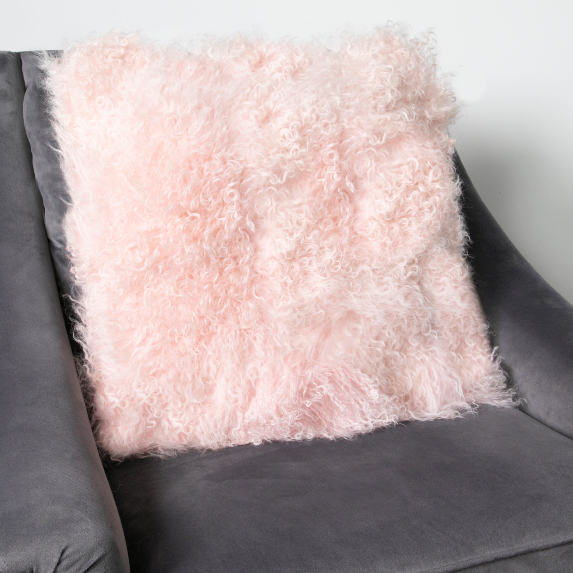 Pink Curly Sheepskin Cushion 45x45cm - CasaFenix