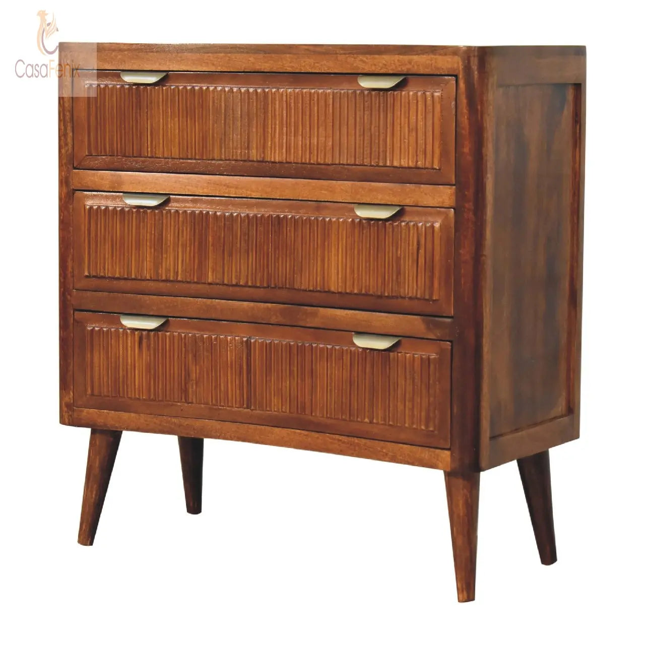 Capri Chest of 3 Drawers Nordic Design with a Chestnut Finish over Solid Mango Wood - CasaFenix