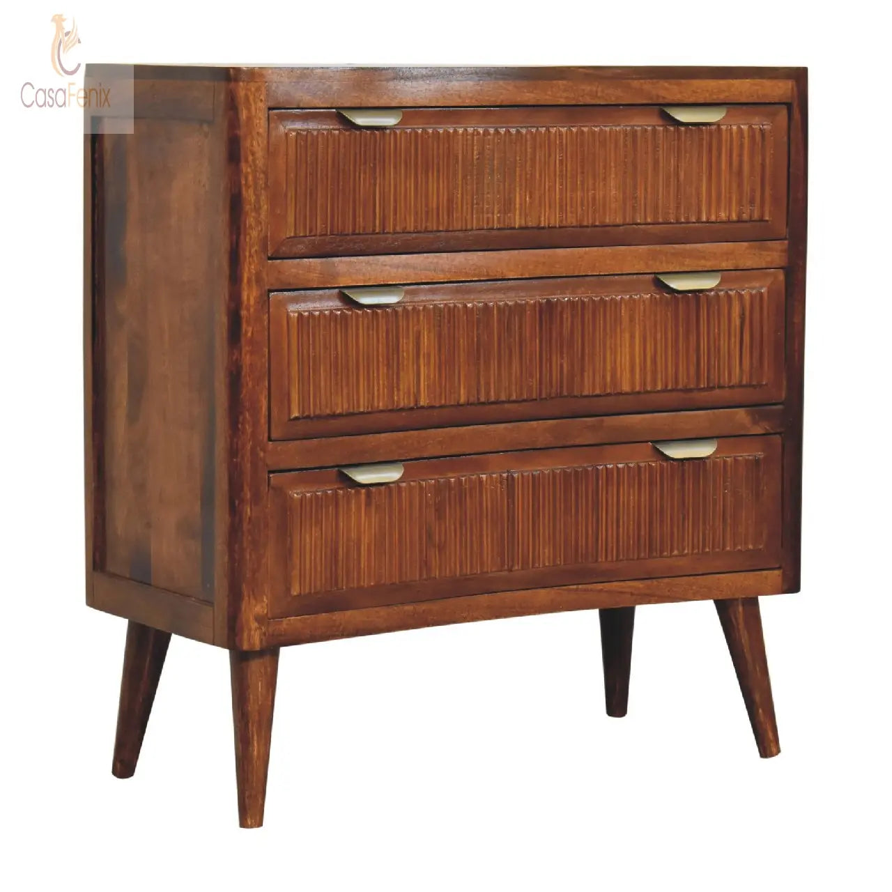 Capri Chest of 3 Drawers Nordic Design with a Chestnut Finish over Solid Mango Wood - CasaFenix