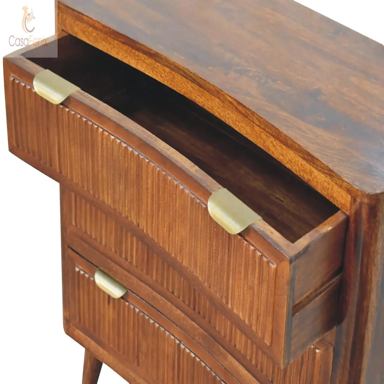 Capri Chest of 3 Drawers Nordic Design with a Chestnut Finish over Solid Mango Wood - CasaFenix