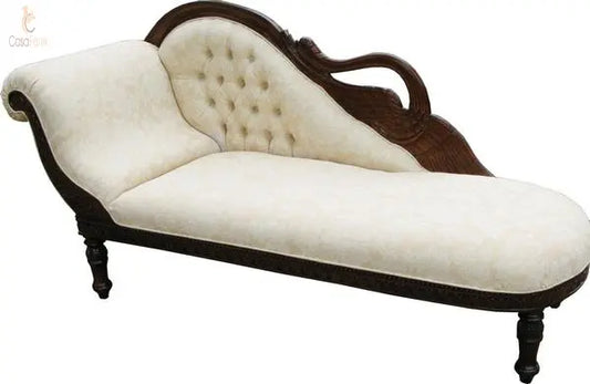 Chaise Lounge Upholstered Bedroom Seat Solid Mahogany - CasaFenix