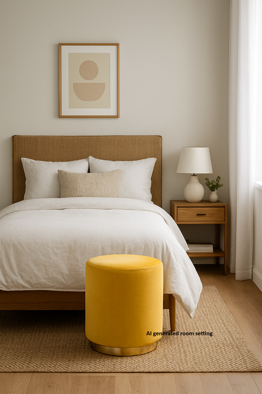 Mustard Velvet Footstool with Gold Base Footstool CasaFenix