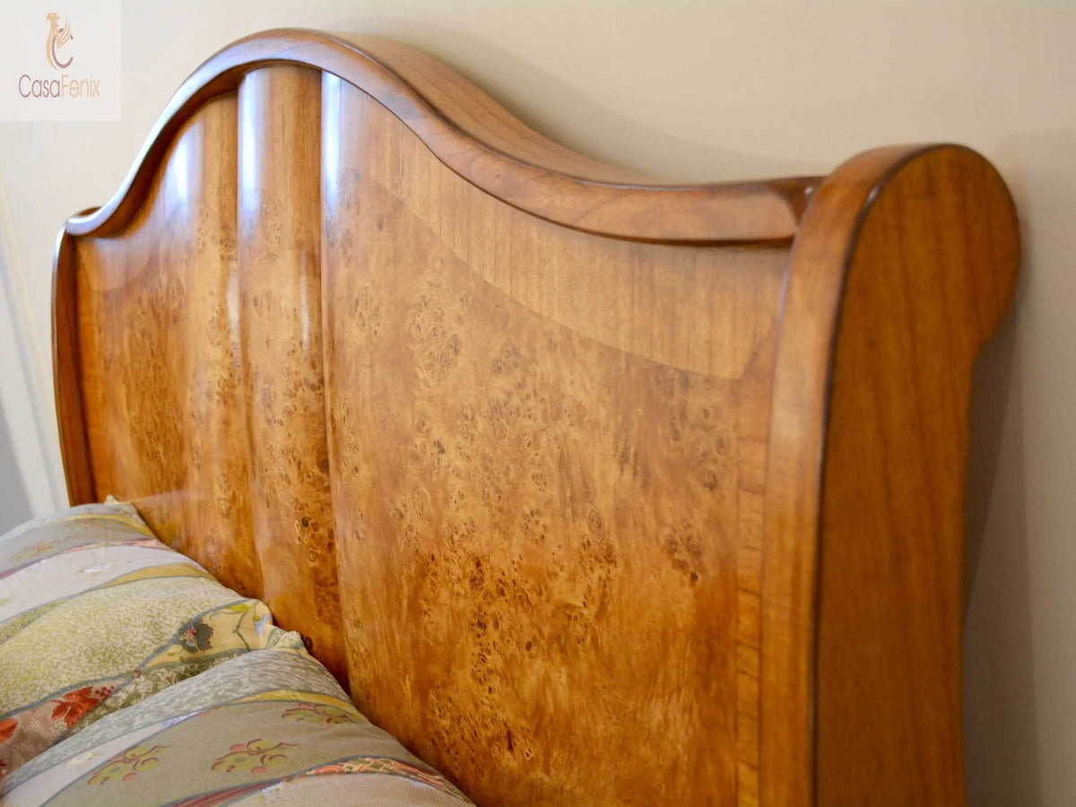 Cheshire Walnut Collection Carved Traditional Low Foot Board Sleigh Bed Solid Mahogany CasaFenix