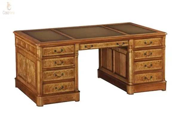 Cheshire Walnut Collection Extra Large Writing Office Desk 8 Drawer - CasaFenix
