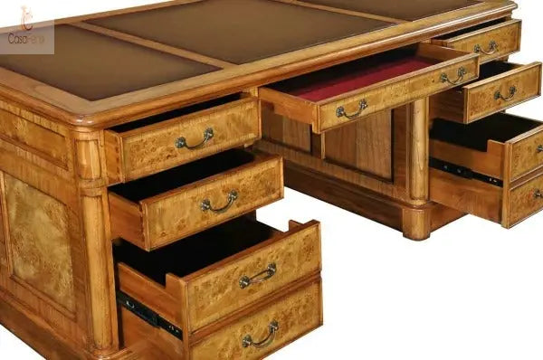Cheshire Walnut Collection Extra Large Writing Office Desk 8 Drawer - CasaFenix