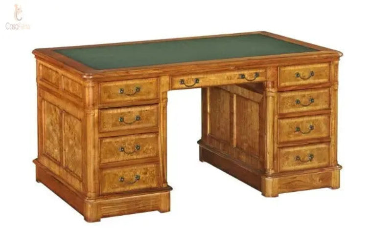 Cheshire Walnut Collection Large Writing Office Desk 8 Drawer - CasaFenix