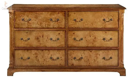 Cheshire Walnut Collection Low & Wide Bedroom Chest of 6 Drawers - CasaFenix
