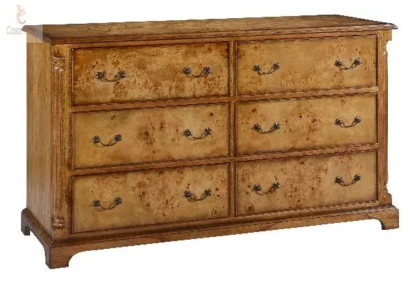 Cheshire Walnut Collection Low & Wide Bedroom Chest of 6 Drawers - CasaFenix