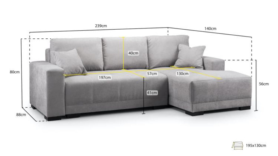 Cimiano Fabric Corner Sofa in Natural or Grey Coloured Fabric Left or Right Chaise (Copy) Sofa CasaFenix