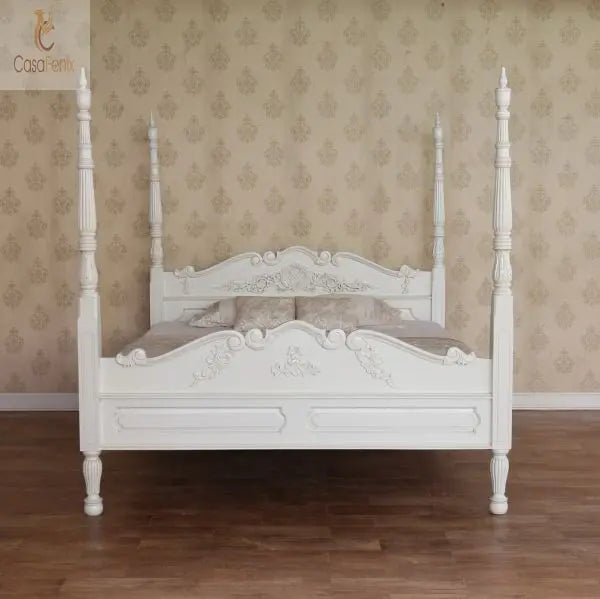 Colonial Four Poster Bed Carved Solid Mahogany Hand Made Super Quality - CasaFenix