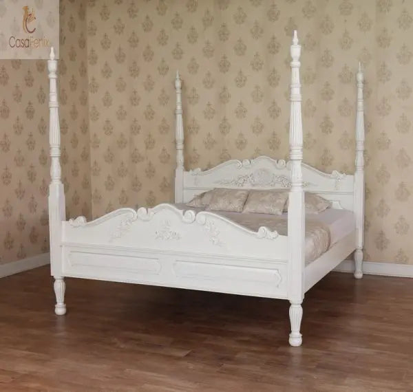 Colonial Four Poster Bed Carved Solid Mahogany Hand Made Super Quality - CasaFenix