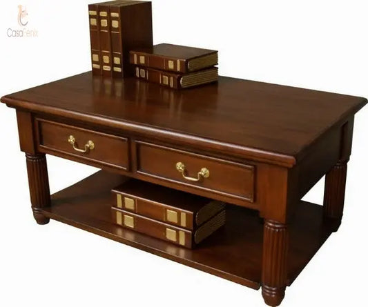 Column Georgian Collection 2 Drawer Coffee Table Solid Mahogany - CasaFenix