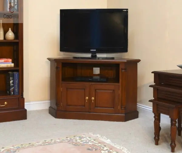 Column Georgian Collection Corner TV Unit Solid Mahogany - CasaFenix