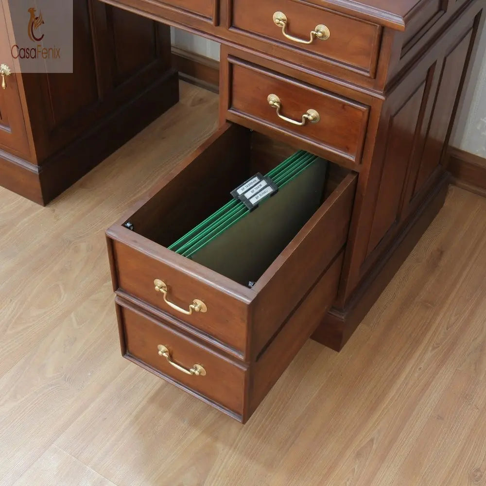 Writing / Computer Desk 5 Large Drawers 1 Cupboard Solid Mahogany Antique Reproduction CasaFenix