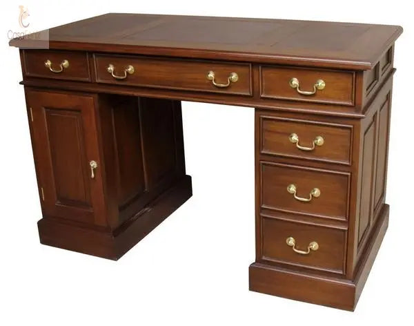 Writing / Computer Desk 5 Large Drawers 1 Cupboard Solid Mahogany Antique Reproduction CasaFenix