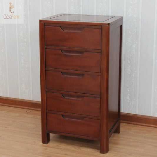 Contemporary Bude Collection 5 Drawer Chest Solid Mahogany Tall Bedroom Storage CasaFenix