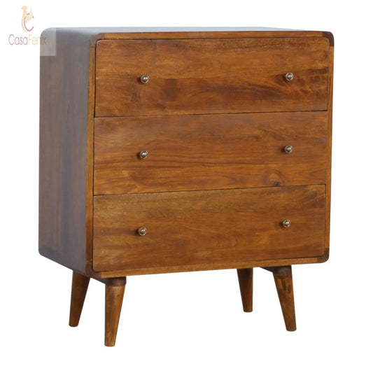 Curved Chestnut Chest of 3 Drawers - CasaFenix