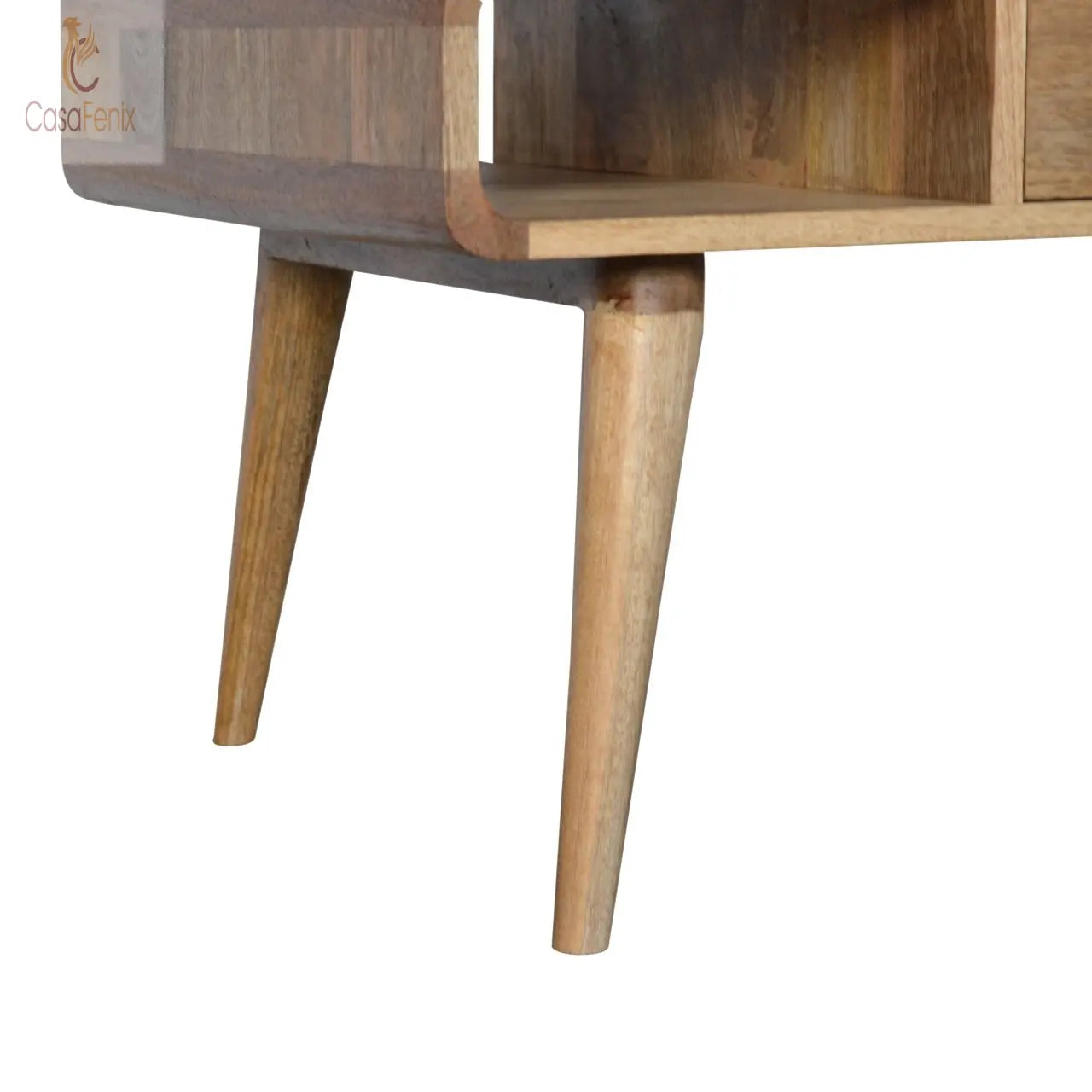 Curved Oak-ish 2 Drawer Coffee Table Solid Wood - CasaFenix