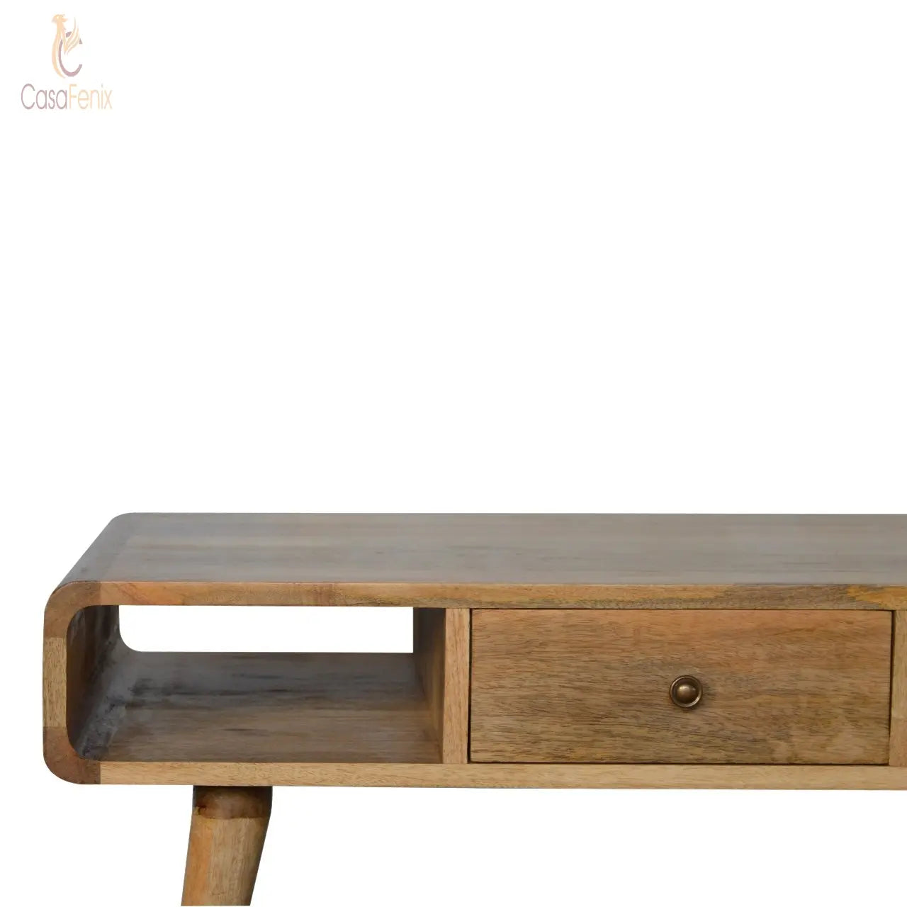 Curved Oak-ish 2 Drawer Coffee Table Solid Wood - CasaFenix