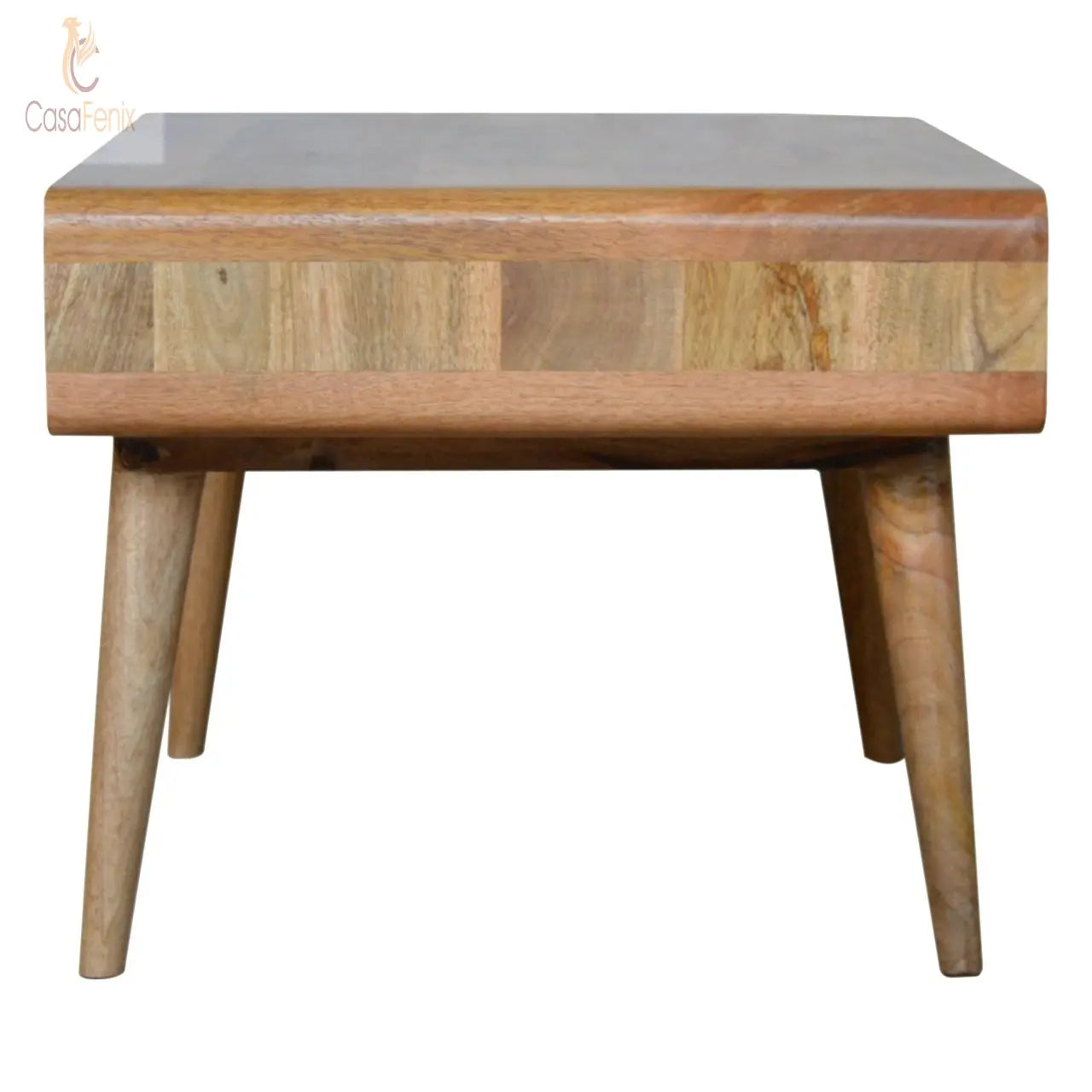 Curved Oak-ish 2 Drawer Coffee Table Solid Wood - CasaFenix
