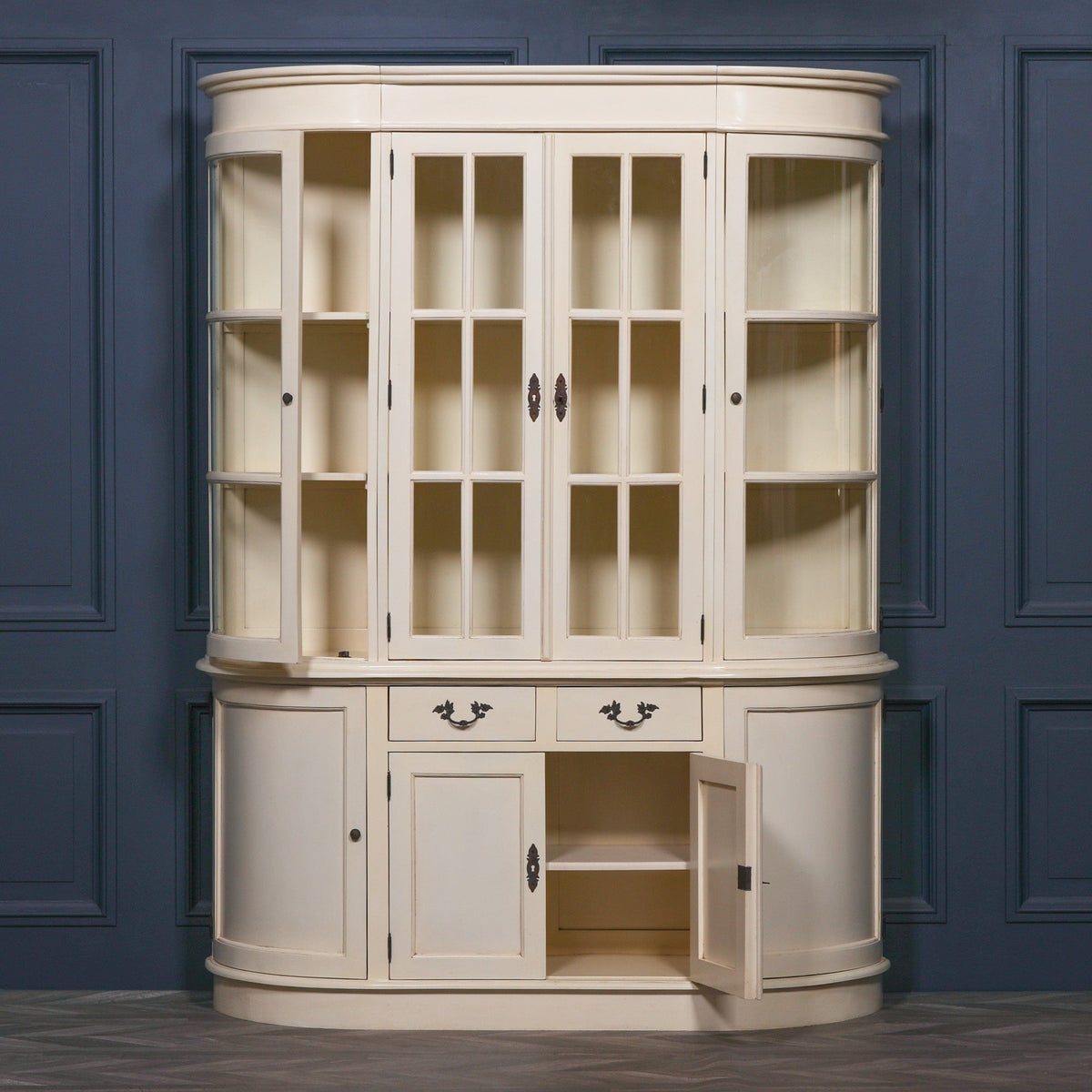 Large Vintage Cream Mahogany Dresser Display Cabinet with Glass Panes — 8 Doors, 2 Drawers Display Cabinet CasaFenix