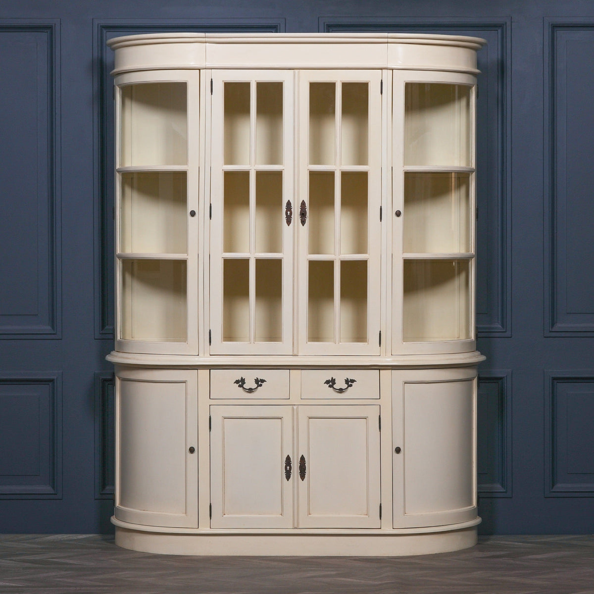 Large Vintage Cream Mahogany Dresser Display Cabinet with Glass Panes — 8 Doors, 2 Drawers Display Cabinet CasaFenix