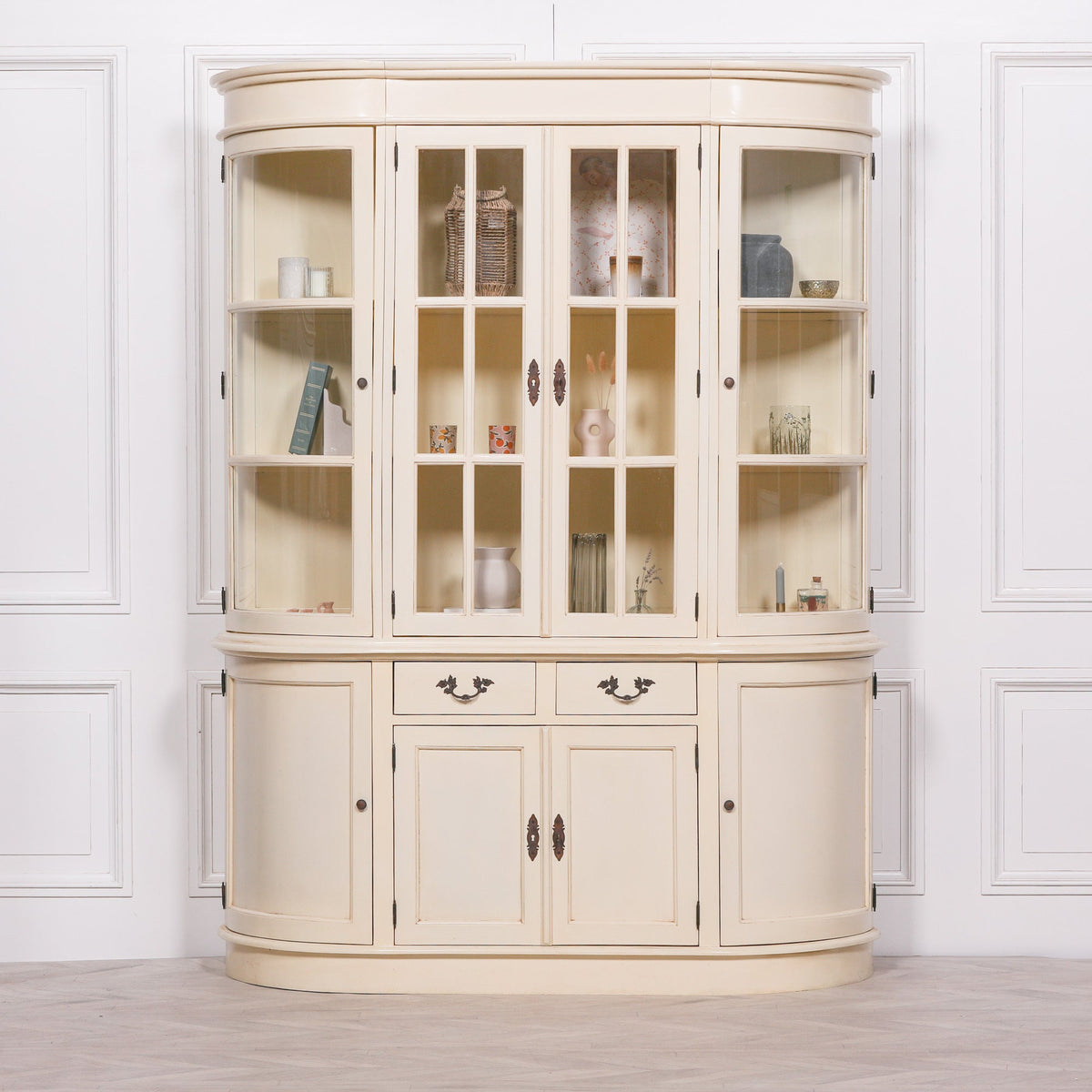 Large Vintage Cream Mahogany Dresser Display Cabinet with Glass Panes — 8 Doors, 2 Drawers Display Cabinet CasaFenix