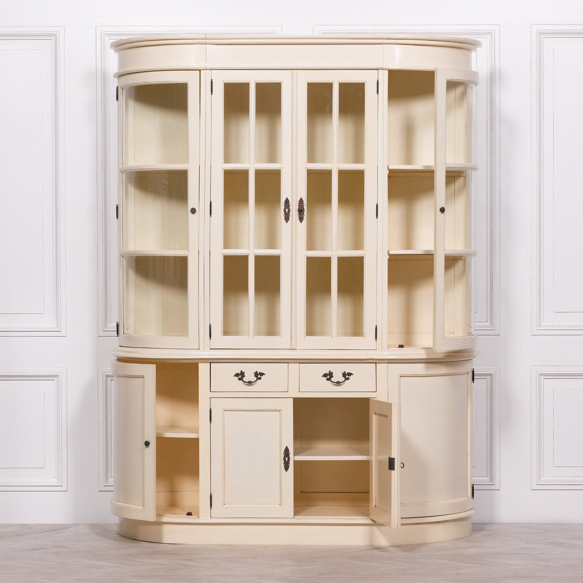 Large Vintage Cream Mahogany Dresser Display Cabinet with Glass Panes — 8 Doors, 2 Drawers Display Cabinet CasaFenix