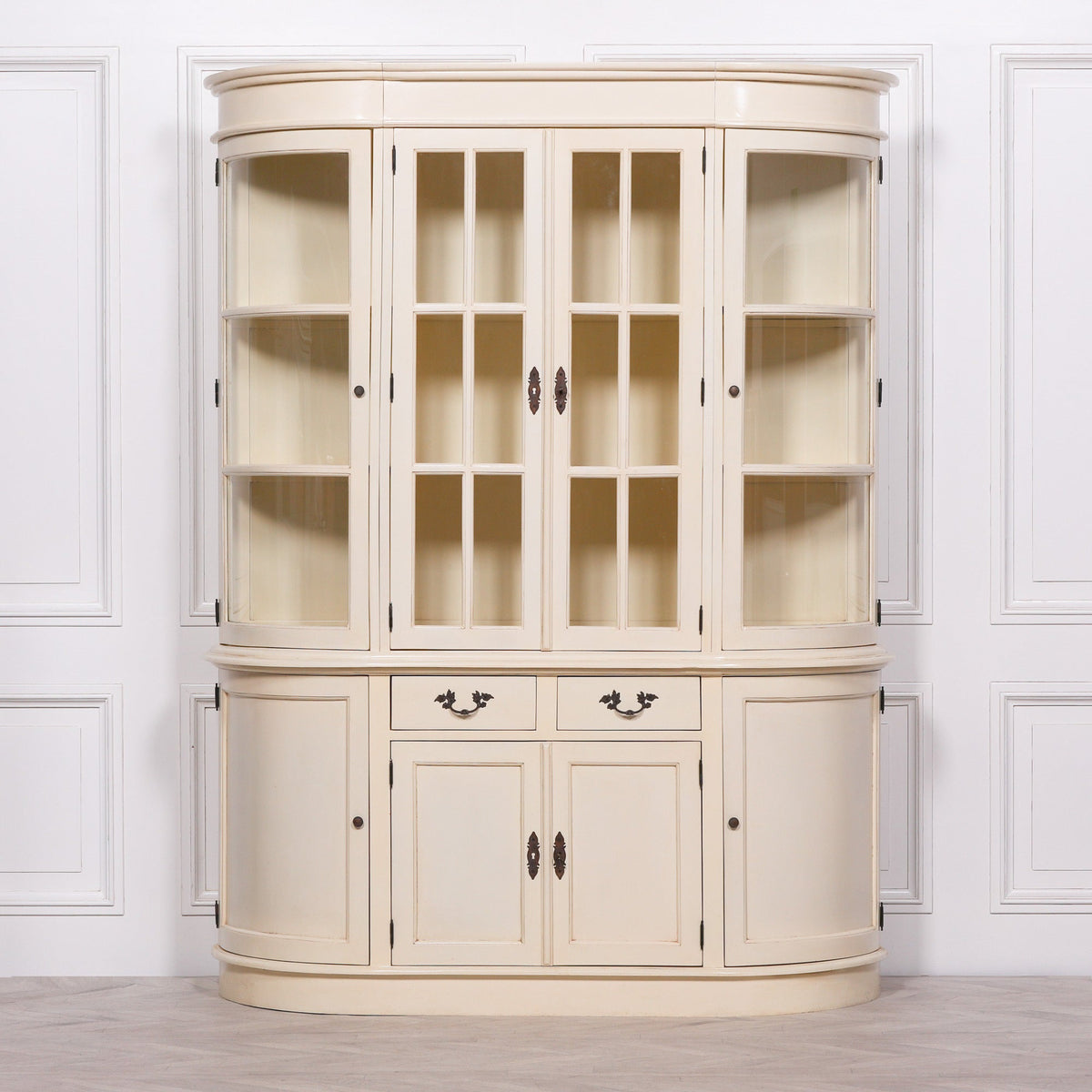 Large Vintage Cream Mahogany Dresser Display Cabinet with Glass Panes — 8 Doors, 2 Drawers Display Cabinet CasaFenix