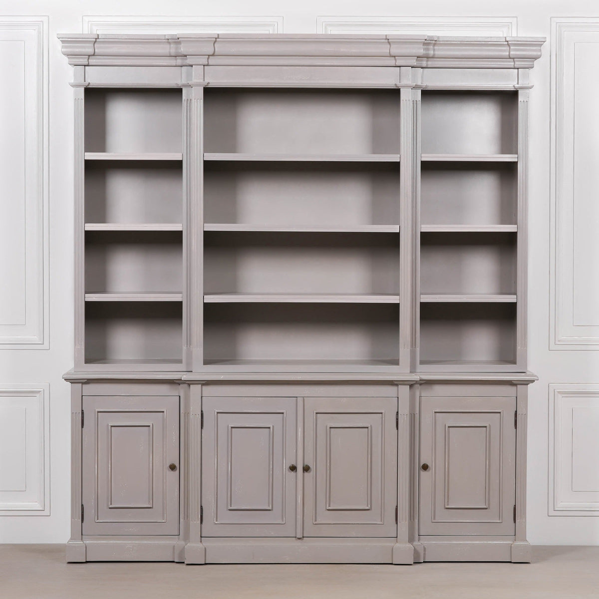 Distressed Gray Bookcase Display Cabinet Display Cabinet CasaFenix