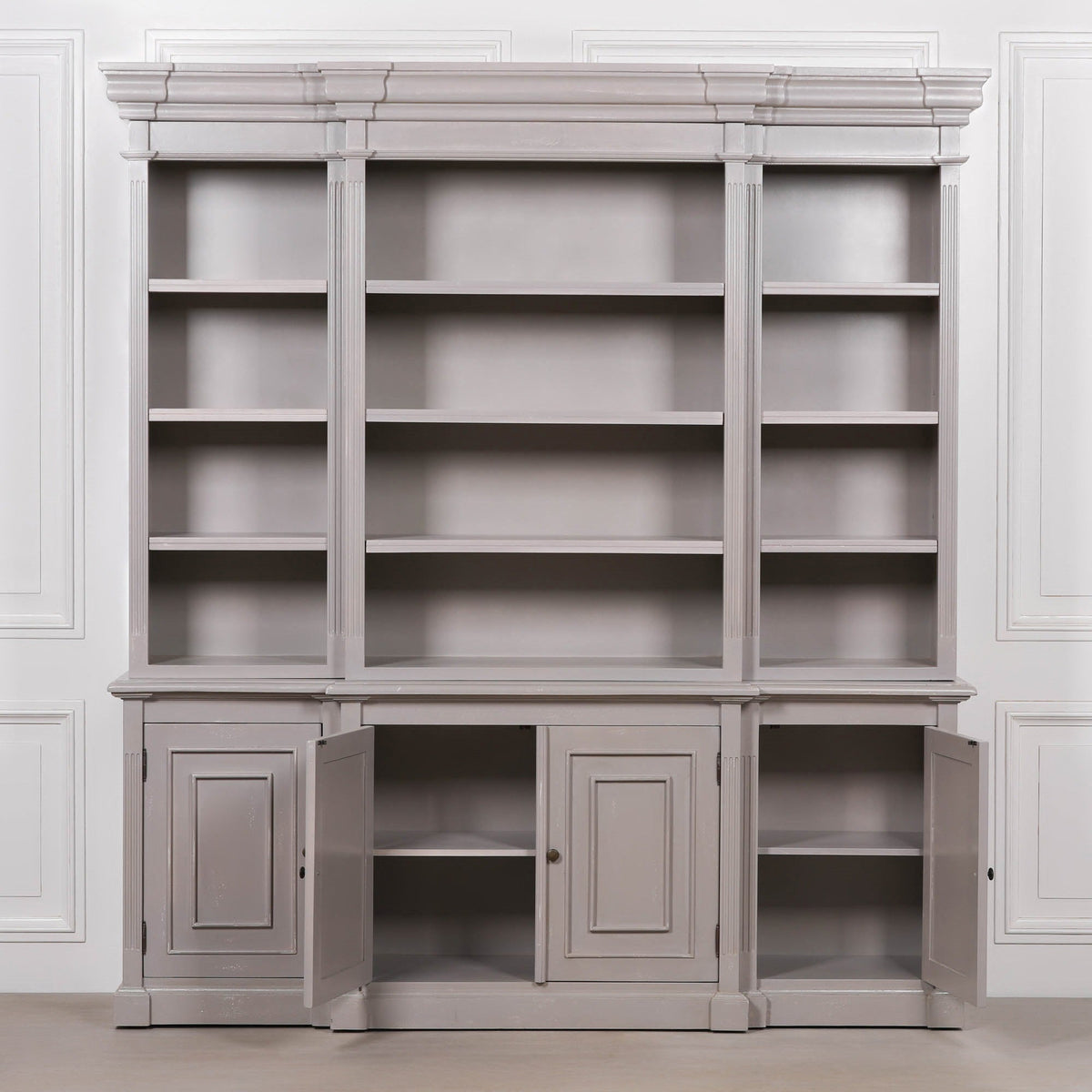 Distressed Gray Bookcase Display Cabinet Display Cabinet CasaFenix