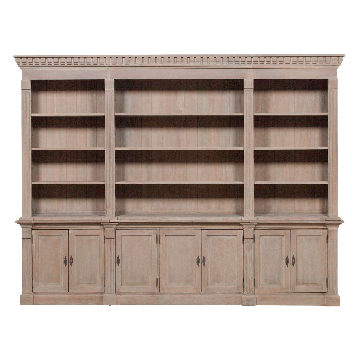 Extra Large White Cedar Triple Bookcase — 311.5cm Wide, Open Shelving Bookcase CasaFenix