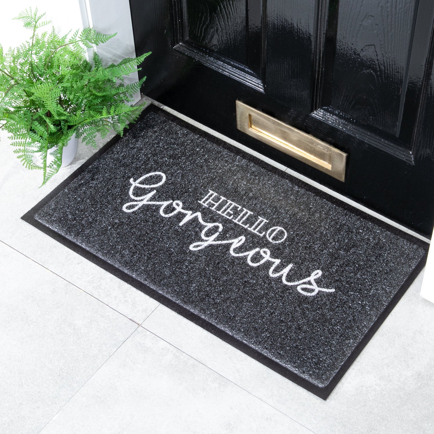 Black Hello Gorgeous Indoor Outdoor Doormat (70 x 40cm) Doormats CasaFenix