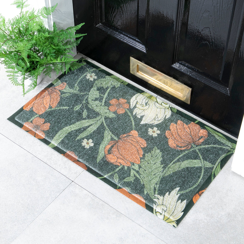 Red William Morris Pattern Indoor Outdoor Doormat